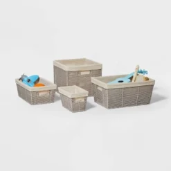 14.75" X 13" X 11" Large Lined Woven Milk Crate Gray - Brightroom™: Decorative Storage Basket, Rectangle, Traditional Style -Brightroom GUEST 054d99f6 5bc4 4b73 87f9 e39da675c247 2