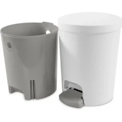 1.6gal Round Step Trash Can - Brightroom™: Compact Pedal-Operated Lid, Small Bathroom Bin, Textured White Finish -Brightroom GUEST 736219aa 062d 4738 8ac8 fdac2a3c8c8b
