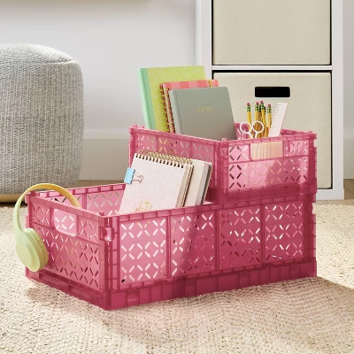 Large Foldable Crate Pink - Brightroom™ 3 Large Foldable Crate Pink - Brightroom™