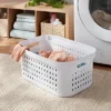 1.5bu Rectangle Modern Laundry Basket - Brightroom™: White Plastic Clothes Basket With Built-In Handles, Medium Size -Brightroom GUEST b7635510 3a99 4abc bd08 f7074959aef2