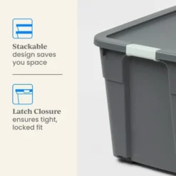 12gal Latching Storage Tote - Brightroom™: Stackable Gray Utility Bin With Lid, Portable Universal Organizer -Brightroom GUEST c411b0b2 f708 4c68 acbb d6d0338906b3