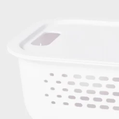 Narrow Small Decorative Plastic Bin White - Brightroom™: Modern Storage With Cut-Out Handles, 13" Cube Compatible -Brightroom GUEST e027765e bf05 4de3 901a 6291fe6e8051