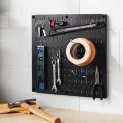 16" Square Metal Pegboard - Brightroomâ„¢: Wall & Garage Storage Organizer, Carbon Steel, Black, 100 Lb Capacity